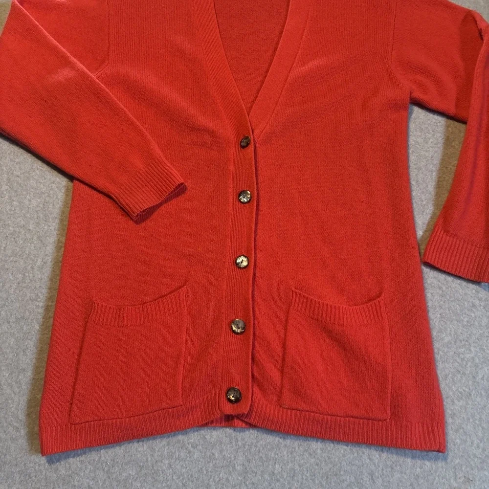 Casual Corner 100% Lambs Wool Red Cardigan Sweater Men's L Button Up‎ W/ Pockets